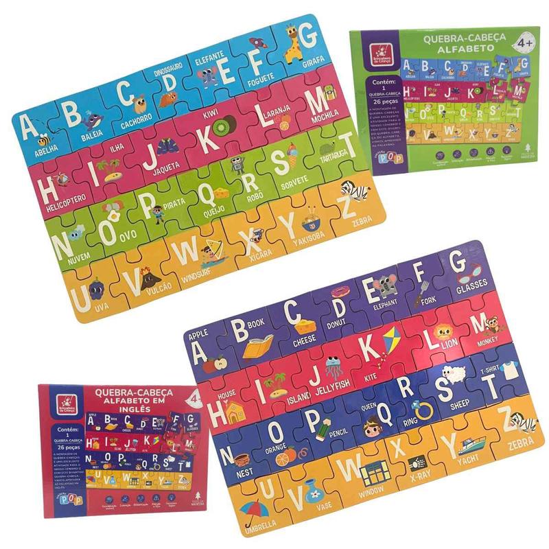Kit 2 Quebra-Cabeça - Alfabeto Em Português + Alfabeto Em Inglês